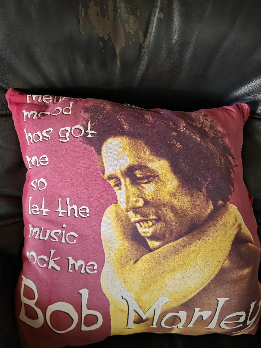 Bob Marley Music Pillow - Burgundy Yellow Graphic